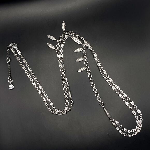 NWOT CLOE + ISABEL Art Deco Crystal Station Chain Long Necklace Silver Tone 30" - Picture 1 of 8